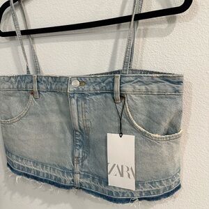 Zara Crop Top Blue Jean Women’s Sz M New With Tags